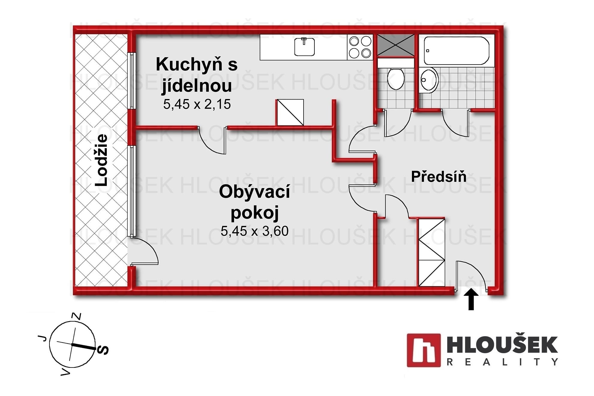 Půdorys - prodej bytu 3+1/L ul. Moskevská